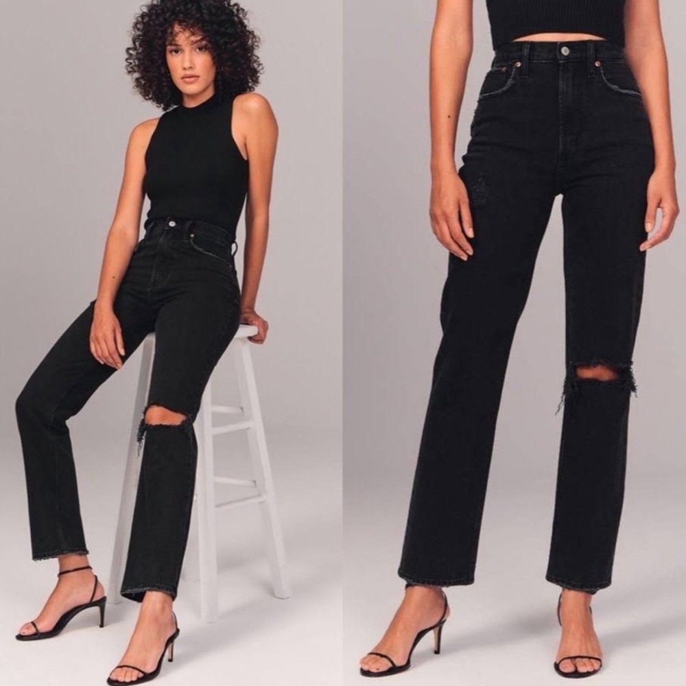 Abercrombie 90s Straight Ultra High Rise Black Jeans